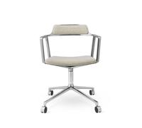 Chaise Pivotante 452 à Roulettes, Aluminium, Ondulé, Blanc Cassé, Gris Clair