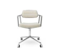 Chaise Pivotante 453 à Roulettes, Aluminium, Ondulé, Blanc Cassé, Gris Clair
