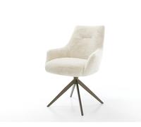 Chaise-pivotante Alja-Flex avec accoudoirs peluche crème-blanc pied croisé large aspect titane pivotement sur 360° fonction bascule resorts ensachés