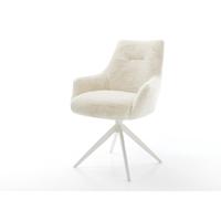 Chaise-pivotante Alja-Flex avec accoudoirs peluche crème-blanc pied croisé large blanc pivotement sur 360° fonction bascule resorts ensachés