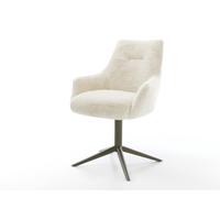Chaise-pivotante Alja-Flex avec accoudoirs peluche crème-blanc pied de chaise 4 branches aspect titane pivotement sur 360° fonction bascule resorts ensachés