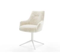 Chaise-pivotante Alja-Flex avec accoudoirs peluche crème-blanc pied de chaise 4 branches blanc pivotement sur 360° fonction bascule resorts ensachés