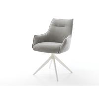 Chaise-pivotante Alja-Flex avec accoudoirs tissu structuré doux gris pied croisé large blanc pivotement sur 360° fonction bascule resorts ensachés