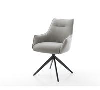 Chaise-pivotante Alja-Flex avec accoudoirs tissu structuré doux gris pied croisé large noir pivotement sur 360° fonction bascule resorts ensachés