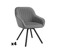 Chaise - TECTAKE - Lot de 4 fauteuils SNUG pivotants avec accoudoirs, aspect velours rembourré, 58 x 58 x 82 cm - Gris