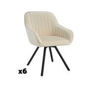 Chaise - TECTAKE - Lot de 6 fauteuils SNUG pivotants avec accoudoirs, aspect velours rembourré, 58 x 58 x 82 cm - Crème