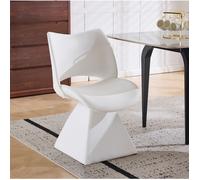 Chaise pivotante blanche dossier haut, design géométrique, assise rembourrée, métal et bois, usage quotidien