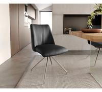 Chaise-pivotante Elso-Flex cuir de vache noir pied croisé conique acier inoxydable brossé pivotement sur 180° ressorts ensachés