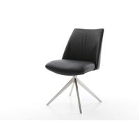 Chaise-pivotante Elso-Flex cuir de vache noir pied croisé large acier inoxydable brossé pivotement sur 360° fonction bascule ressorts ensachés