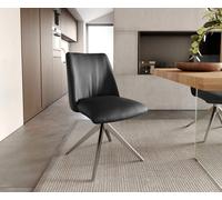 Chaise-pivotante Elso-Flex cuir de vache noir pied croisé large acier inoxydable brossé pivotement sur 360° ressorts ensachés