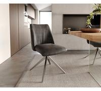 Chaise-pivotante Elso-Flex microvelours anthracite vintage pied croisé large acier inoxydable brossé pivotement sur 360° ressorts ensachés