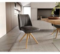 Chaise-pivotante Elso-Flex microvelours anthracite vintage pied en bois angulaire naturel pivotement sur 180° ressorts ensachés