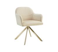 Chaise - TECTAKE - Fauteuil LONA pivotant en velours matelassé et rembourré, dossier arrondi, 56 x 59 x 81 cm - Crème/Or