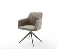 Chaise-pivotante Greg-Flex cuir de vache couleur boue pied croisé large aspect titane pivotement sur 360° fonction bascule ressorts ensachés