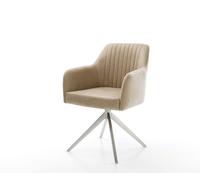 Chaise-pivotante Greg-Flex microvelours beige vintage pied croisé large acier inoxydable brossé pivotement sur 360° fonction bascule ressorts ensachés