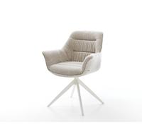 Chaise-pivotante Kaira-Flex tissu tissé doux beige pied croisé large blanc pivotement sur 360° fonction bascule