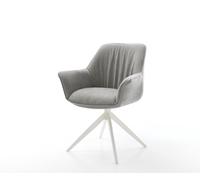 Chaise-pivotante Keila-Flex avec accoudoirs tissu structuré doux gris pied croisé large blanc pivotement sur 360° fonction bascule