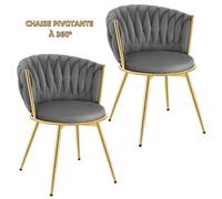 Chaise Pivotante Lot de 2 - WOLTU Chaise Salle à Manger en Velours - Pieds en Métal - Gris Foncé W0ATT0961-2