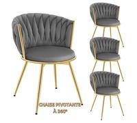 Chaise Pivotante Lot de 4 - WOLTU Chaise Salle à Manger en Velours - Pieds en Métal - Gris Foncé W0ATT0961-4