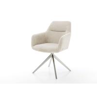 Chaise-pivotante Pejo-Flex côtelé beige pied croisé large acier inoxydable brossé pivotement sur 360° fonction bascule ressorts ensachés
