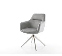 Chaise-pivotante Pejo-Flex velours gris pied croisé large acier inoxydable brossé pivotement sur 360° fonction bascule ressorts ensachés
