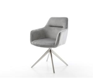 Chaise-pivotante Pejo-Flex velours gris pied croisé large acier inoxydable brossé pivotement sur 360° fonction bascule ressorts ensachés