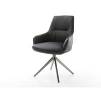 Chaise-pivotante Zelia-Flex avec accoudoirs cuir de vache noir pied croisé large grafiete pivotement sur 360° fonction bascule ressorts ensachés