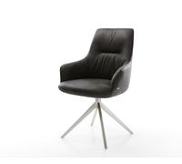 Chaise-pivotante Zelia-Flex avec accoudoirs microfibre antracite vintage pied croisé large acier inoxydable pivotement sur 360° fonction bascule ressorts ensachés
