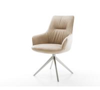 Chaise-pivotante Zelia-Flex avec accoudoirs microfibre beige vintage pied croisé large acier inoxydable pivotement sur 360° fonction bascule ressorts ensachés