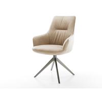 Chaise-pivotante Zelia-Flex avec accoudoirs microfibre beige vintage pied croisé large grafiete pivotement sur 360° fonction bascule ressorts ensachés