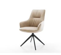 Chaise-pivotante Zelia-Flex avec accoudoirs microfibre beige vintage pied croisé large noir pivotement sur 360° fonction bascule ressorts ensachés