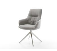 Chaise-pivotante Zelia-Flex avec accoudoirs tissu structuré doux gris pied croisé large acier inoxydable pivotement sur 360° fonction bascule resorts ensachés