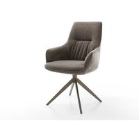 Chaise-pivotante Zelia-Flex avec accoudoirs tissu structuré doux taupe pied croisé large aspect titane pivotement sur 360° fonction bascule ressorts ensachés