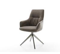 Chaise-pivotante Zelia-Flex avec accoudoirs tissu structuré doux taupe pied croisé large grafiete pivotement sur 360° fonction bascule ressorts ensachés