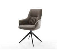 Chaise-pivotante Zelia-Flex avec accoudoirs tissu structuré doux taupe pied croisé large noir pivotement sur 360° fonction bascule ressorts ensachés