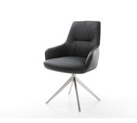 Chaise-pivotante Zelia-Flex cuir de vache noir pied croisé large acier inoxydable brossé pivotement sur 360° fonction bascule ressorts ensachés