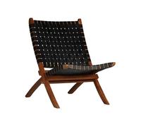 vidaXL Chaise de Relaxation Cuir Véritable Bandes Noir Pliable Salle de Séjour