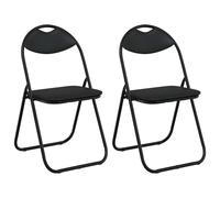 Chaise Pliante 2 Pièces en Cuir Artificiel Noir avec Dossier Ouvert | Chaise pliante 2 pièces, noir, simili cuir, cadre en acier, dossier ouvert, poignée intégrée, protecteurs de sol, usage