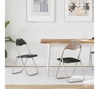 Chaise Pliante 2 Pieces Noir et Gris 48 x 43,5 x 81 cm Simili Cuir | Cadre en Acier, Dossier Ouvert, Poignee Integree, Pliable Gain de Place, Patins Anti-Bruit