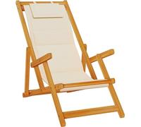 Chaise pliante avec accoudoirs, en bois d'acacia couleur crème et tissu Textilene
