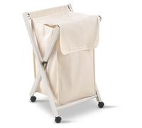 Chaise pliante Banny 605 en hêtre et coton, 44 cm de large, 78 cm de haut, équipée de roulettes pivotantes en caoutchouc