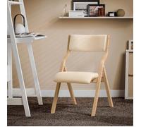 Chaise Pliante Bois Assise Rembourrée Beige - Cuisine, Bureau, Salon - Structure Bouleau, Housse Polyester Amovible - SoBuy