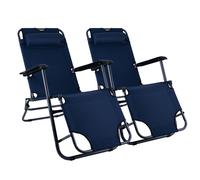 Chaise pliante Chaise de jardin avec coussin à dossier haut Chaise solaire Chaise de plage Chaise de camping Chaise longue pliante, Métal Textile bleu noir, max. 100kg, L 153 cm, 2pcs