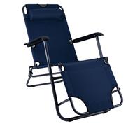 Chaise pliante Chaise de jardin avec coussin Chaise de plage Chaise longue à dossier haut Chaise de camping Chaise longue pliante, métal textile bleu noir, max. 100kg, L 153 cm