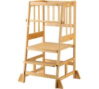 Chaise pour enfants Wiltec Tour d'apprentissage 57 x 46 x 90 cm en bambou, chaise d'apprentissage pour enfants avec garde-corps, tour debout avec barre de protection