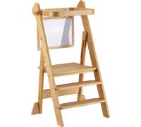 Chaise pour enfants Wiltec Tour d'apprentissage pliable 43 x 48 x 91 cm en bambou, chaise d'apprentissage réglable en hauteur pour enfants, tour debout avec garde-fou
