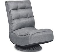 COSTWAY Chaise de Salon Pliable, Pivotante à 360° - Dossier Haut Réglable en 5 Positions,Tissu de Lin, pour Meditation, Relax Gris