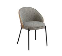 Chaise rembourrée - ANGEL CERDA - Tissu / Dossier placage noyer et pieds acier noir - Gris - L 54 x P 54 x H 75 cm