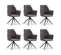 Chaise rembourrée Laine chenille grise | Lot de 6 | pivotant | avec accoudoirs | Cuisine Salle à manger Bureau