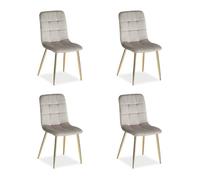Homestyle4u 2334 Lot de 4 chaises de salle à manger rembourrées en velours gris clair doré